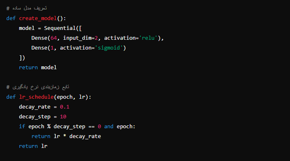 پیاده‌سازی نرخ یادگیری- تولید مدل و توابع زمان بندی نرخ یادگیری